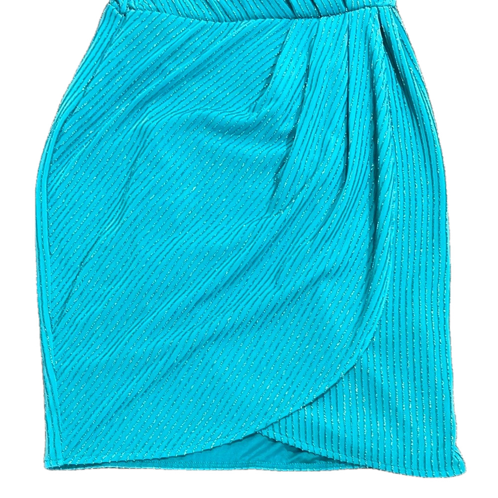 GUESS Metallic Tiffany Blue Ruched Wrap Mini Dress Prom Party Small $98 Retail - Picture 14 of 17